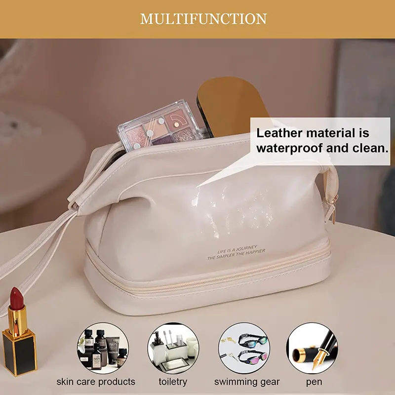 Portable Large Capacity PU Leather Zipper Makeup Women Bags Beauty Travel Make Up Organizer Storage Bath Toiletry Wash Bag