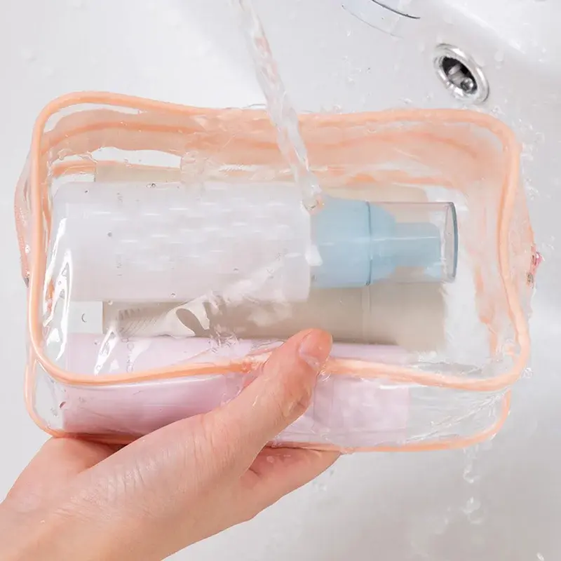 Men Women Travel Clear Cosmetic Bag Transparent Black Zipper Makeup Bag Organizer Box Waterproof Toiletry Wash Make Up Bags Case