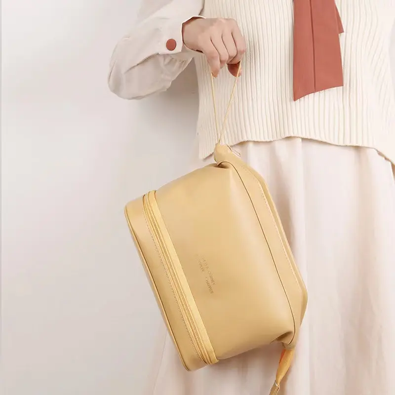 Portable Large Capacity PU Leather Zipper Makeup Women Bags Beauty Travel Make Up Organizer Storage Bath Toiletry Wash Bag
