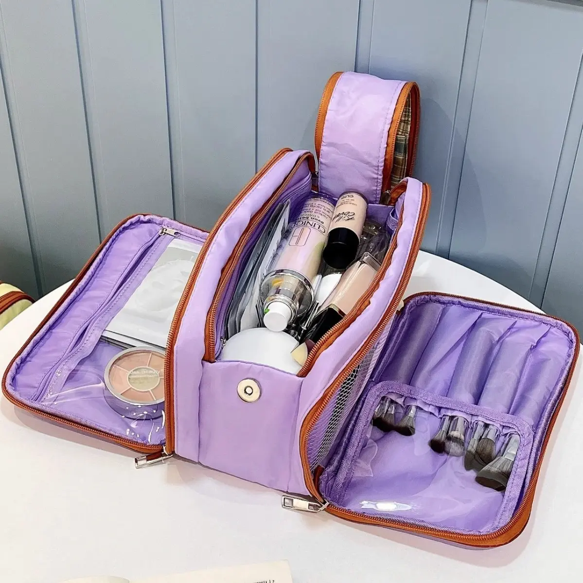 Portable Large Capaci Collision Color Makeup Bag Travel Toiletry Bag Storage Multi-Functional Cosmetic Bag Handbag Organizer
