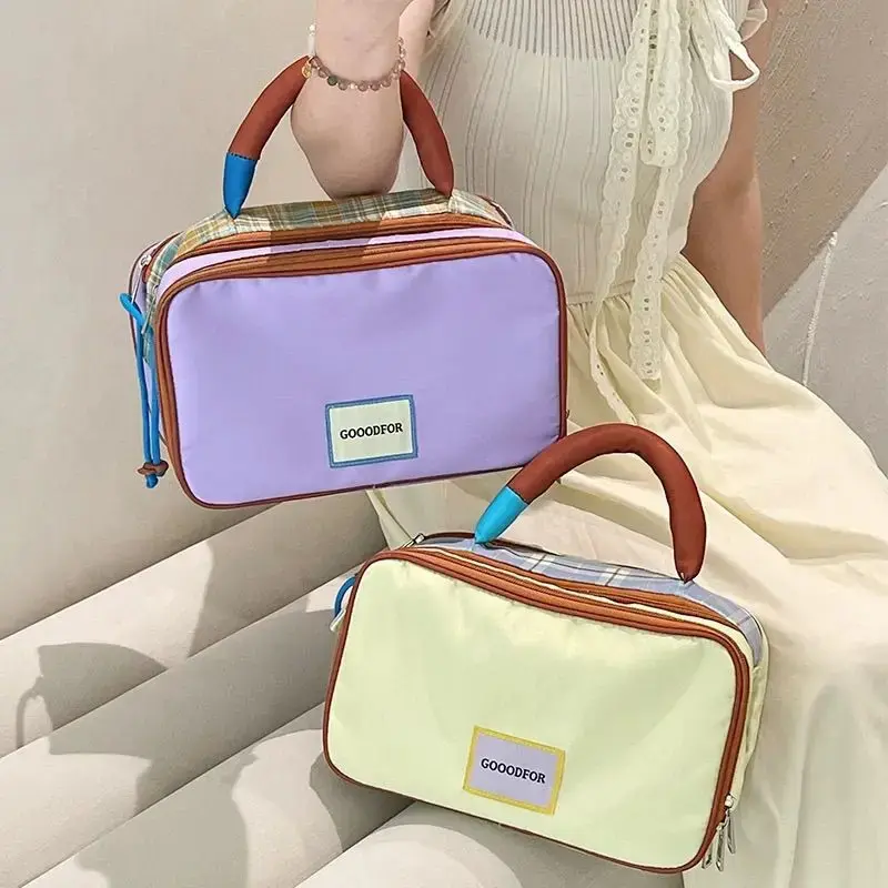 Portable Large Capaci Collision Color Makeup Bag Travel Toiletry Bag Storage Multi-Functional Cosmetic Bag Handbag Organizer