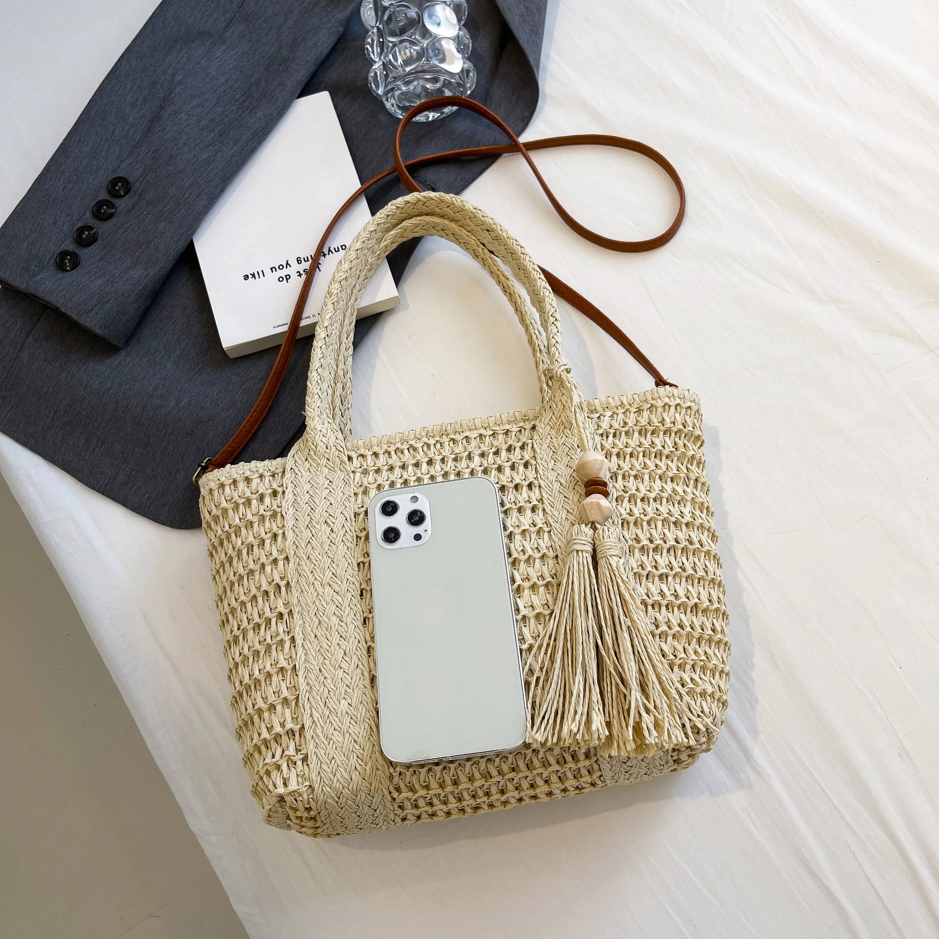 New Fashionable Straw Women's Bag, Elegant and Trendyy Satchel Shoulder Bag, Women's Versatile Shopping, Vacation, Travel, Western Style Straw Women's Bag