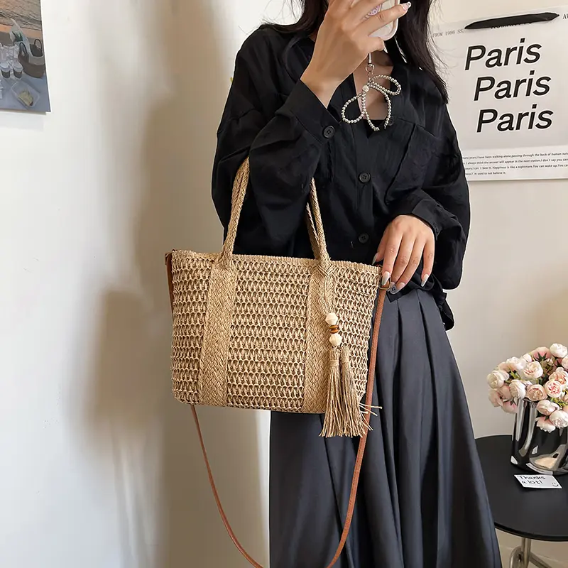New Fashionable Straw Women's Bag, Elegant and Trendyy Satchel Shoulder Bag, Women's Versatile Shopping, Vacation, Travel, Western Style Straw Women's Bag