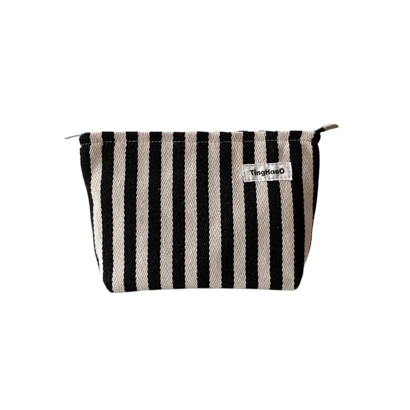 Fabric Makeup Bag Large Capacity Striped Portable Carry-On Bag Zipper Small Square Bag Simple And Versatile