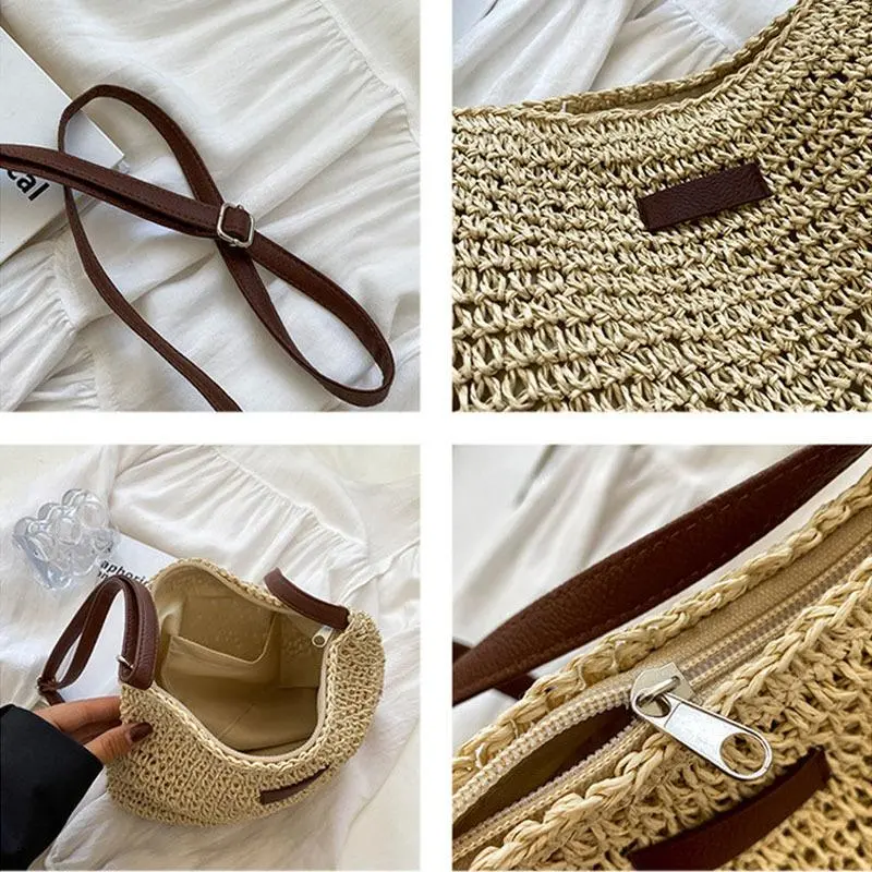 New 2025 Ladies Fashion Summer Straw Crossbody Bag Woven Shoulder Handbag Beach Holiday Shopping Messenger Purse for Women