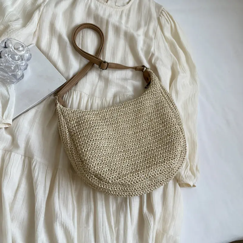 Ladies Fashion Summer Straw Crossbody Bag Women Beach Holiday Shopping Woven Shoulder Handbag Messenger Purses Bags