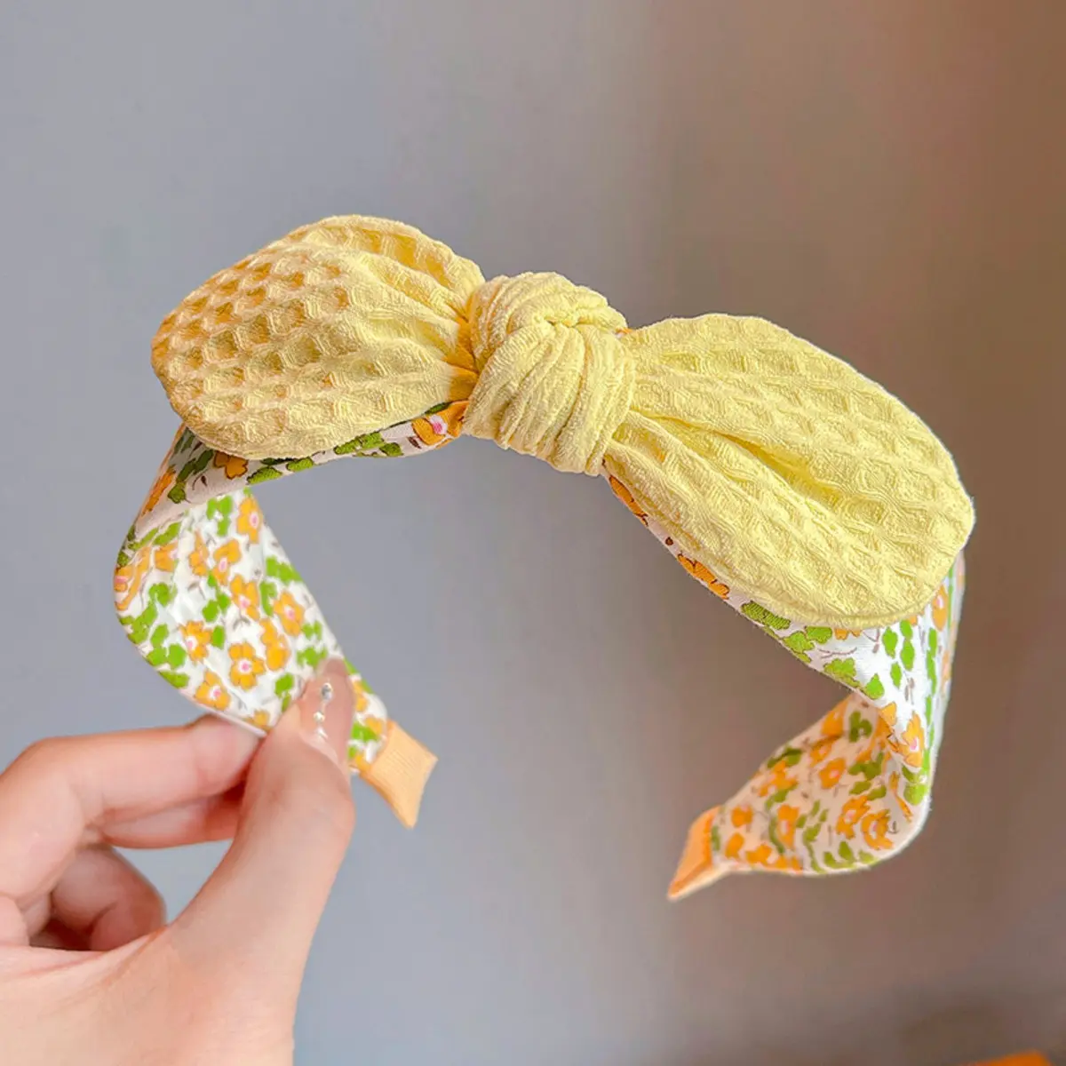 Summer Korean Style Rabbit Ears & Bowknot Headband Cute Fabric Wide Band Hair Hoop for Girls - Adorable Kids Accessory for Daily