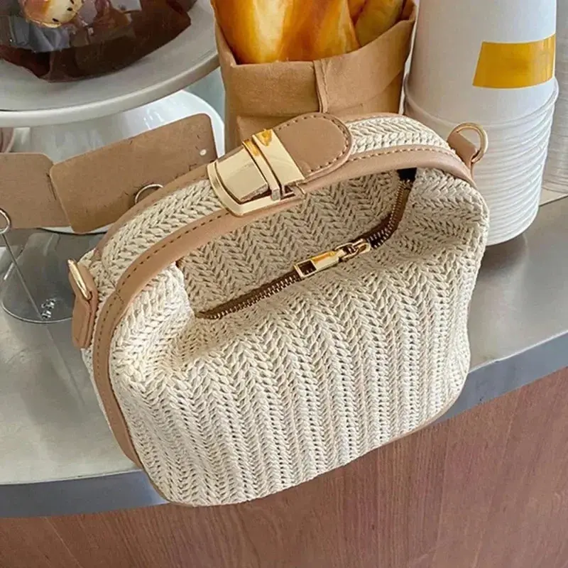Fashion shoulder bag woven bucket summer straw tote bag crossbody bag casual beach bag