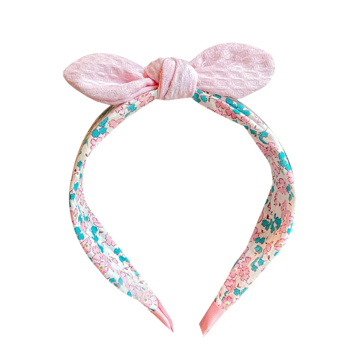 Summer Korean Style Rabbit Ears & Bowknot Headband Cute Fabric Wide Band Hair Hoop for Girls - Adorable Kids Accessory for Daily