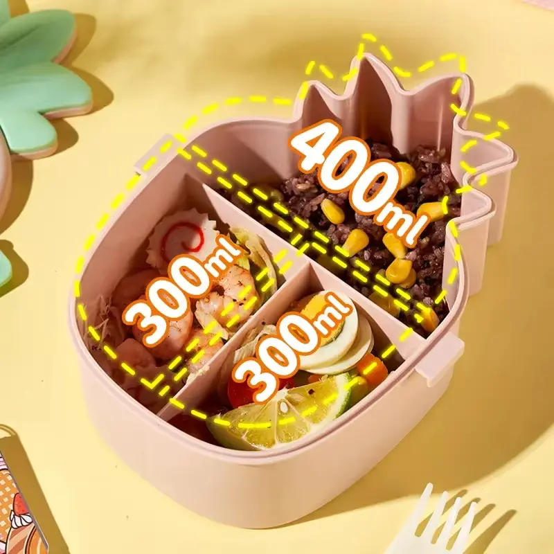 Cute Bento Lunch Box School Heater Portable Plastic Lunch Container For Kids Girls Bread Sandwich Food Warmer Compartments