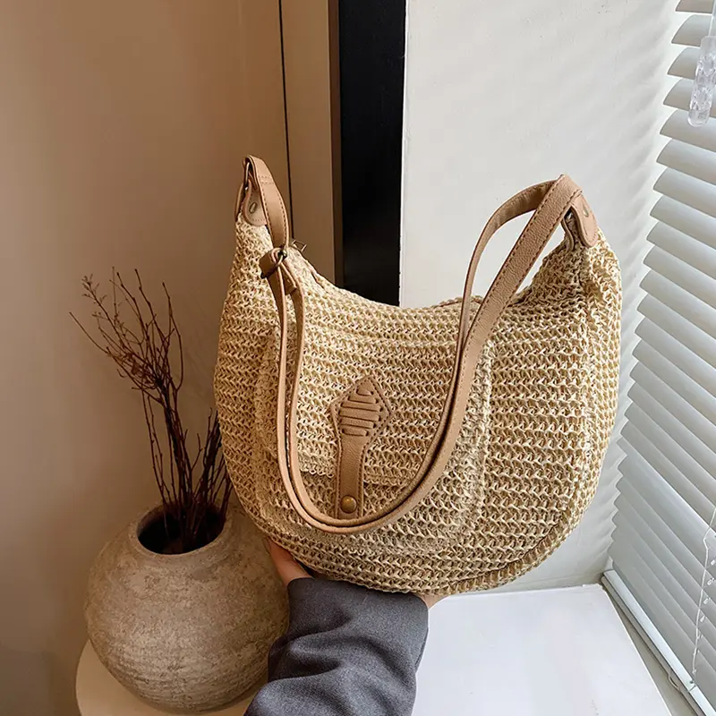 2024 Summer Beach Straw Handbags and Purses Weave Tote Bag Female Bohemian Shoulder Bags for Women Lady Travel Shopping Bags