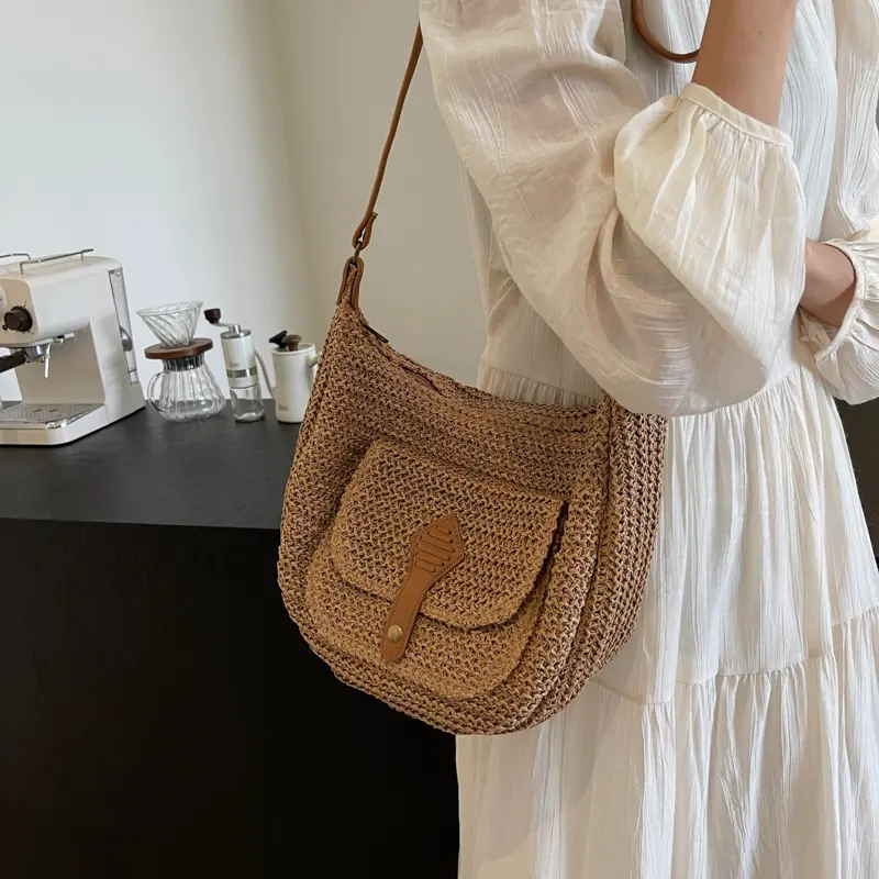 Leisure high-capacity seaside beach vacation grass woven bag for women's 2024 new versatile crossbody bag woven shoulder bag