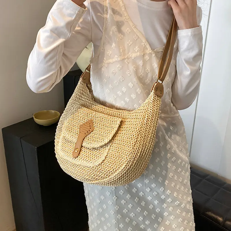 2024 Summer Beach Straw Handbags and Purses Weave Tote Bag Female Bohemian Shoulder Bags for Women Lady Travel Shopping Bags