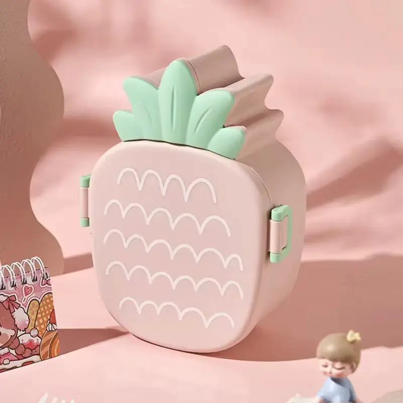 Cute Bento Lunch Box School Heater Portable Plastic Lunch Container For Kids Girls Bread Sandwich Food Warmer Compartments