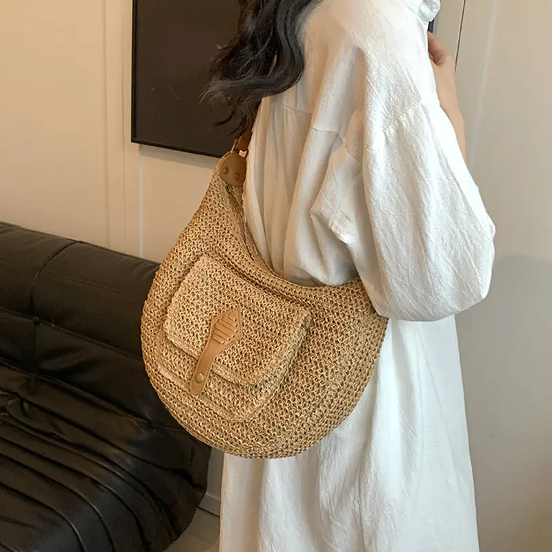 2024 Summer Beach Straw Handbags and Purses Weave Tote Bag Female Bohemian Shoulder Bags for Women Lady Travel Shopping Bags