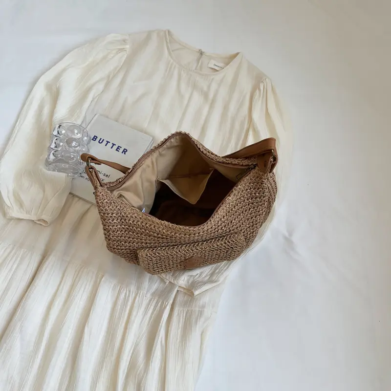 Leisure high-capacity seaside beach vacation grass woven bag for women's 2024 new versatile crossbody bag woven shoulder bag