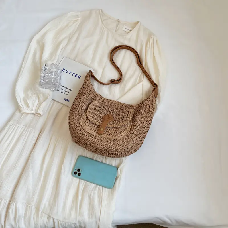 Leisure high-capacity seaside beach vacation grass woven bag for women's 2024 new versatile crossbody bag woven shoulder bag