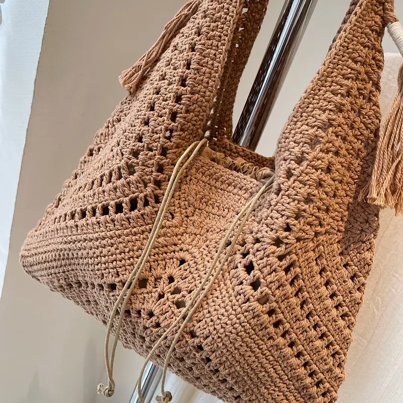 Crochet 2-IN-1 Shoulder Bag Set For Women Raffia Boho Rattan Summer Beach Vacation Tote Bags Knitted Design Handbags Female 2025
