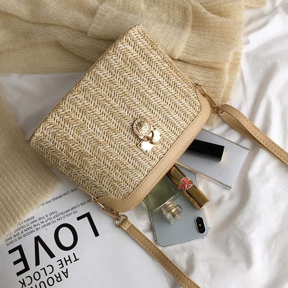 Women Summer Straw Messenger Bags Woven Shoulder Bag Designer Crossbody Pouch Handmade Rattan Beach Travel Bag