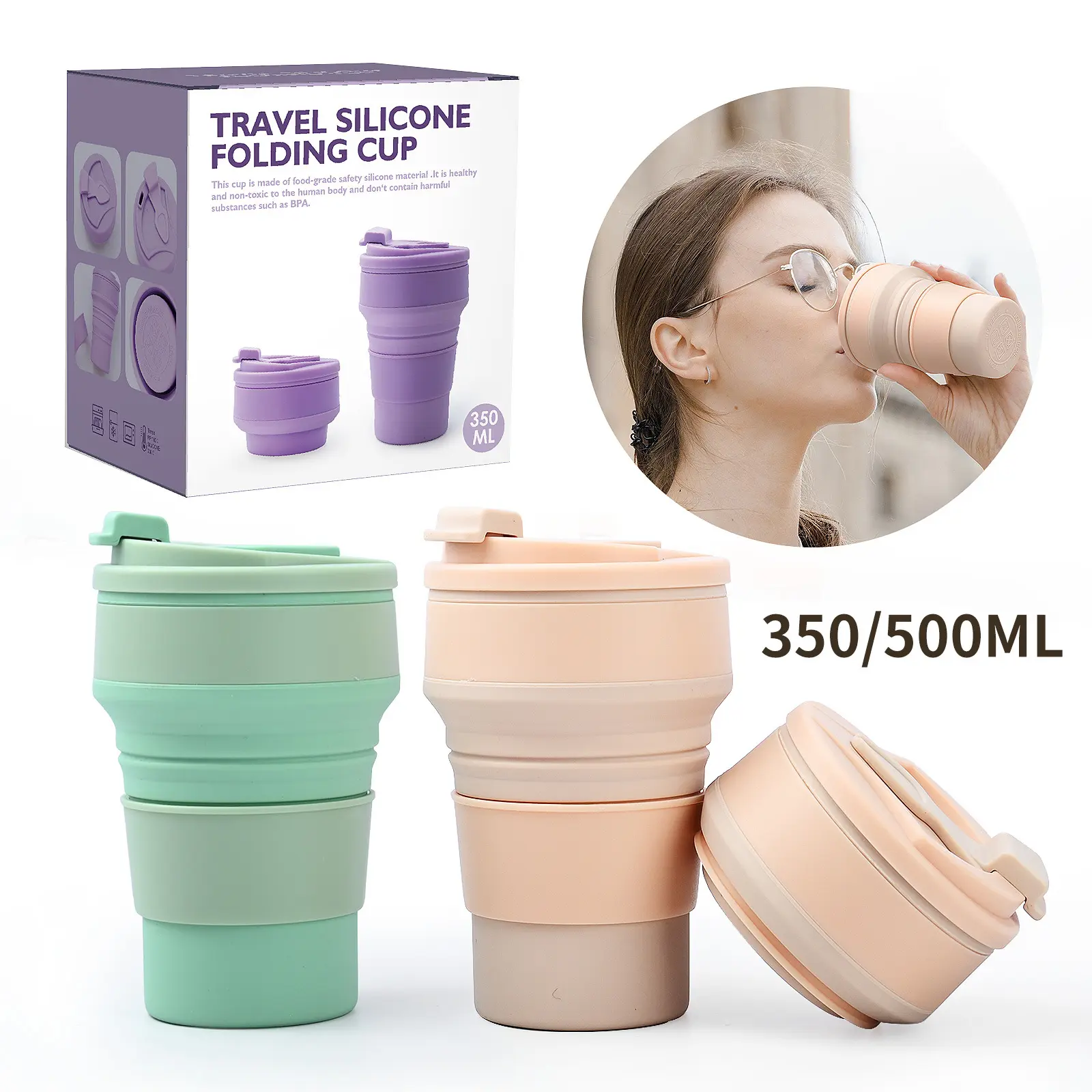 Reusable Silicone Folding Cup Portable Telescopic Coffee Cups Outdoor Camping Travel Hiking Collapsible Cup Drinkware