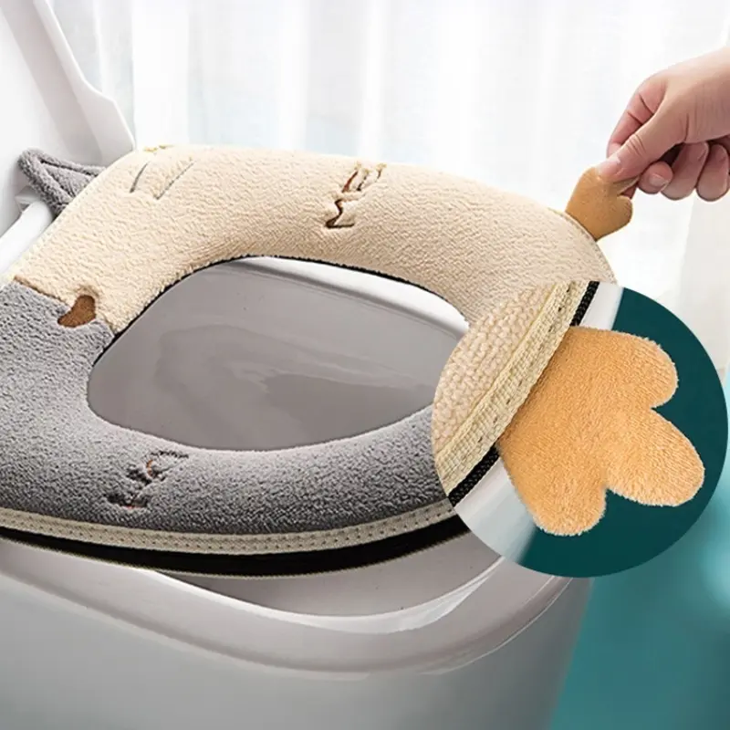 Cute Embroidery Toilet Seat Cover With Zipper Soft Warmer Washable Toilet Mat Cover Pad Cushion WC Ring Mat Bathroom Aceesories