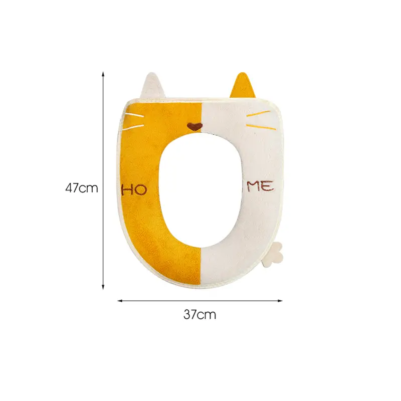 Cute Embroidery Toilet Seat Cover With Zipper Soft Warmer Washable Toilet Mat Cover Pad Cushion WC Ring Mat Bathroom Aceesories