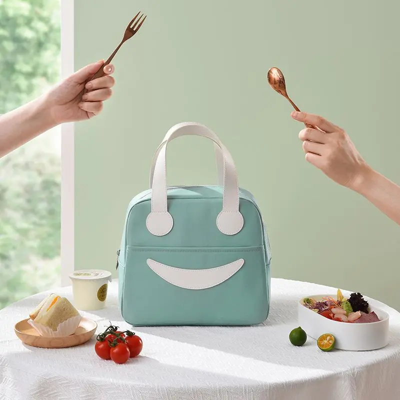 Smile Tote Thermal Student Portable Lunch Bag Waterproof Portable Insulated Cooler Bag Outdoor Picnic Bento Lunch Bag for Food
