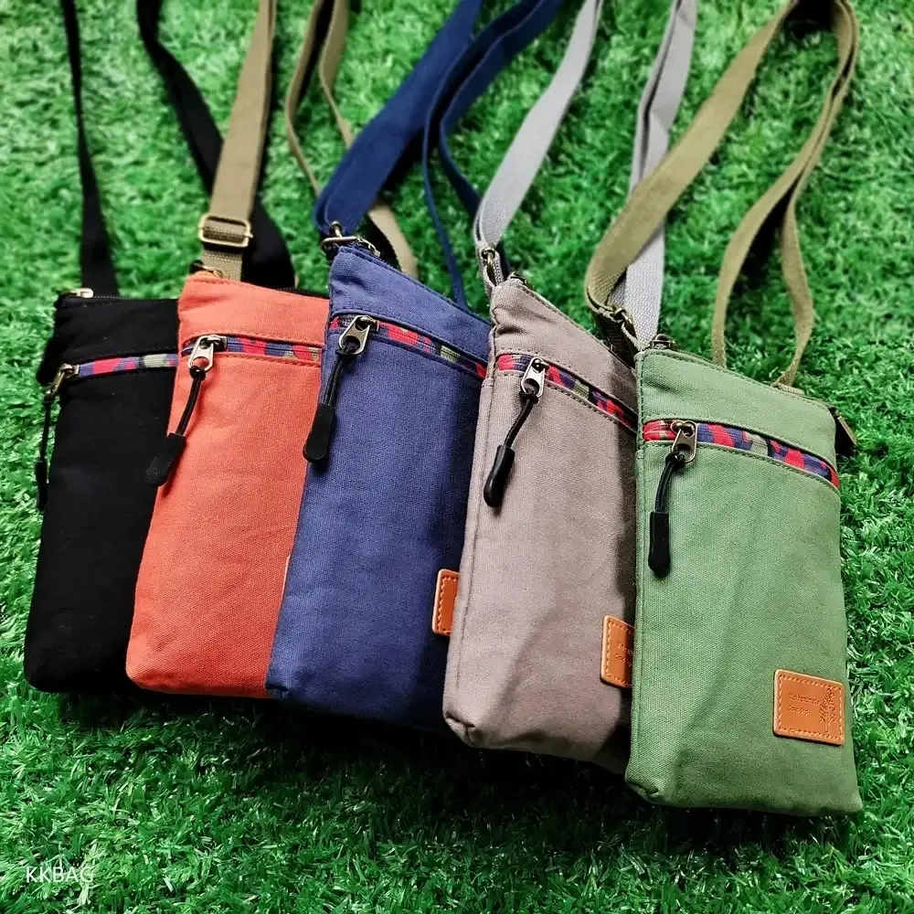 Solid Color Canvas 3 Layer Crossbody Cell Phone Bag Simple Cloth Women's Bag Fashion Satchel Shoulder Coin Purse