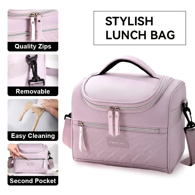 Large Insulated Lunch Bag Cooler Hand Washable Durable Polyester Lunch Box with Padded Shoulder Strap for Work, School, Picnics