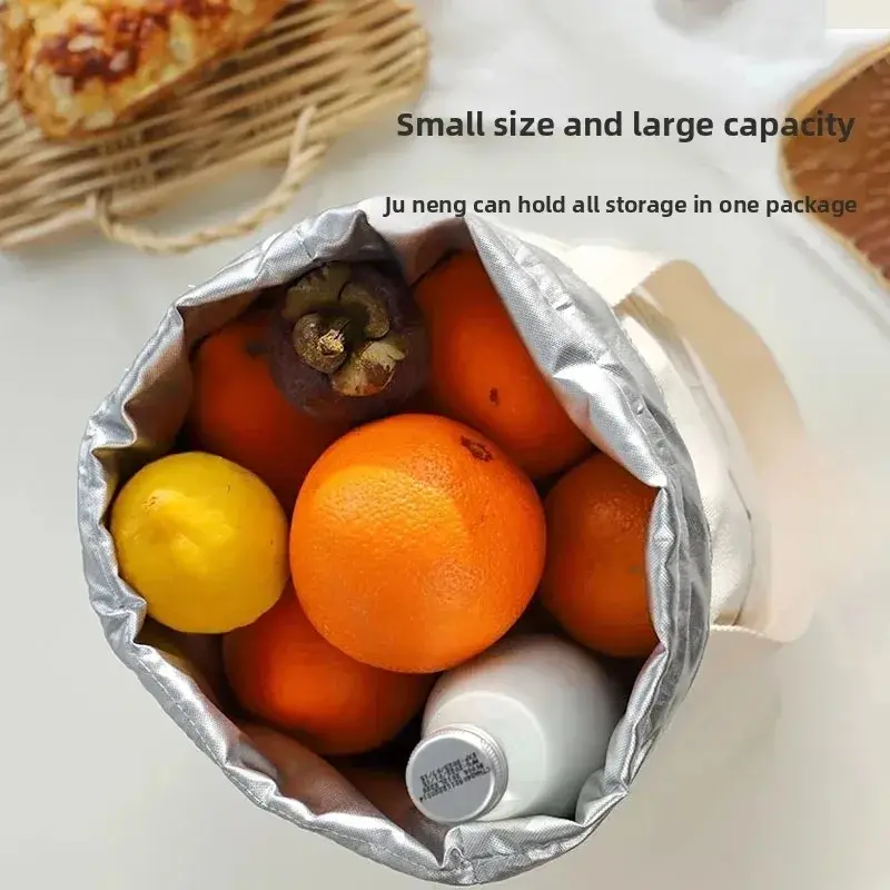 Drawstring Canvas Insulated Lunch Bag Thicken Aluminium Foil Thermal Bento Box Tote Cooler Handbags for Office Outdoor Picnic