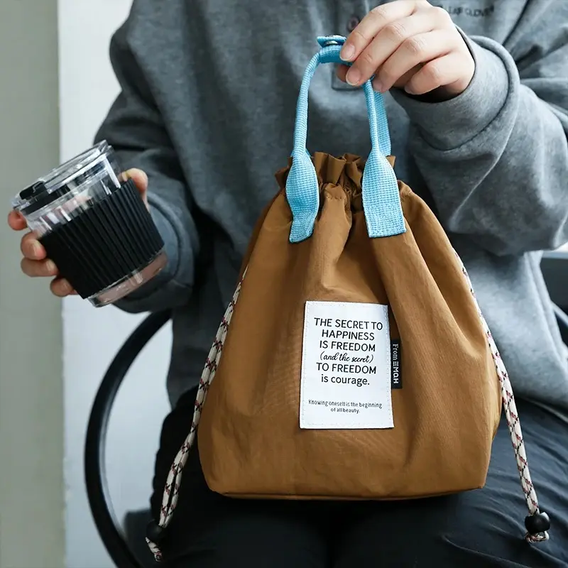 Japanese Thermal Canvas Lunch Bags Drawstring Handheld Bento Box Bag Home Thermal Insulated Bag Student Solid Color Loncheras