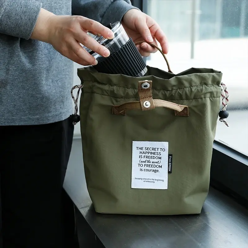 Japanese Thermal Canvas Lunch Bags Drawstring Handheld Bento Box Bag Home Thermal Insulated Bag Student Solid Color Loncheras