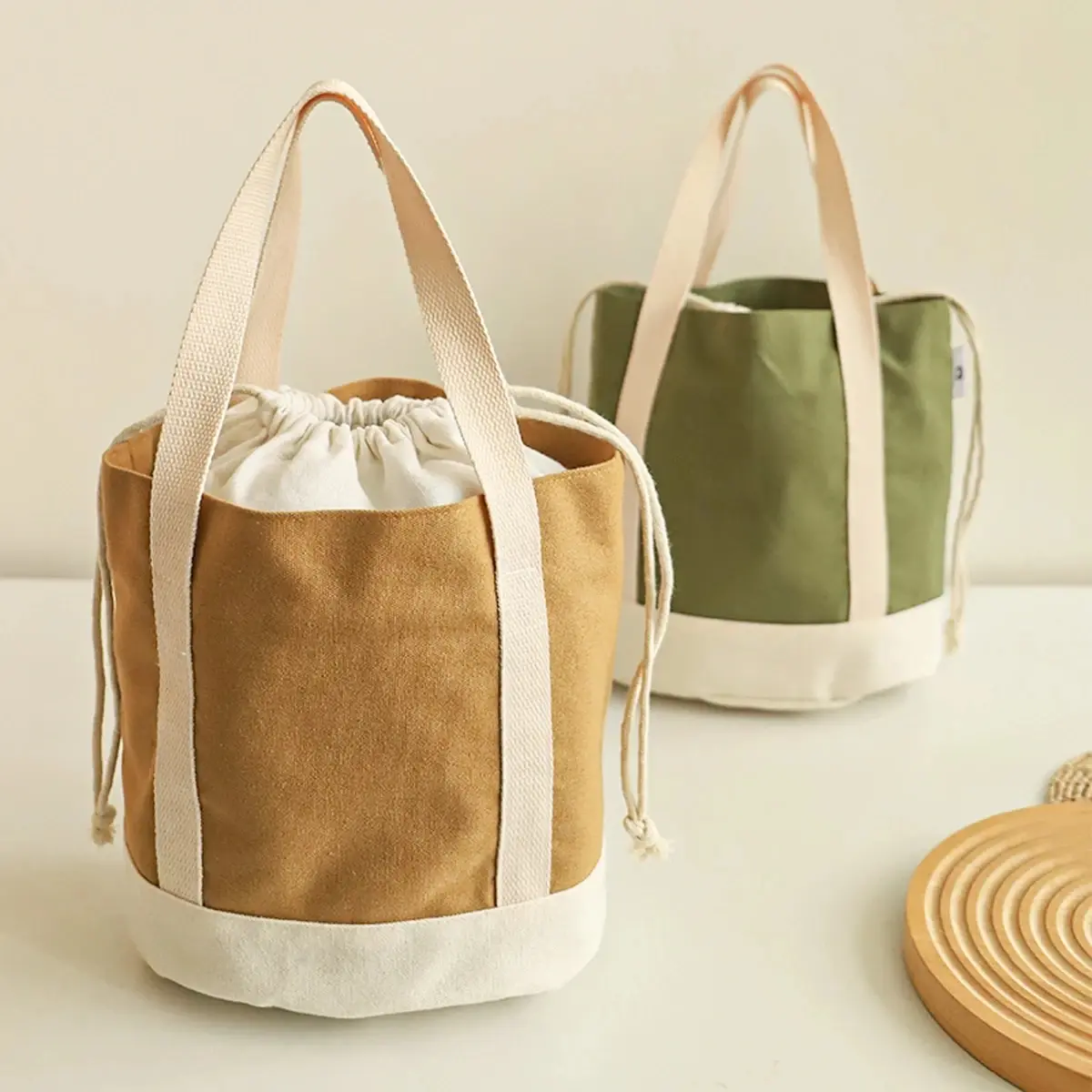 Lunch Bag Corduroy Canvas Lunch Box Drawstring Picnic Tote Eco Cotton Cloth Small Handbag Dinner Container Food Storage Bags