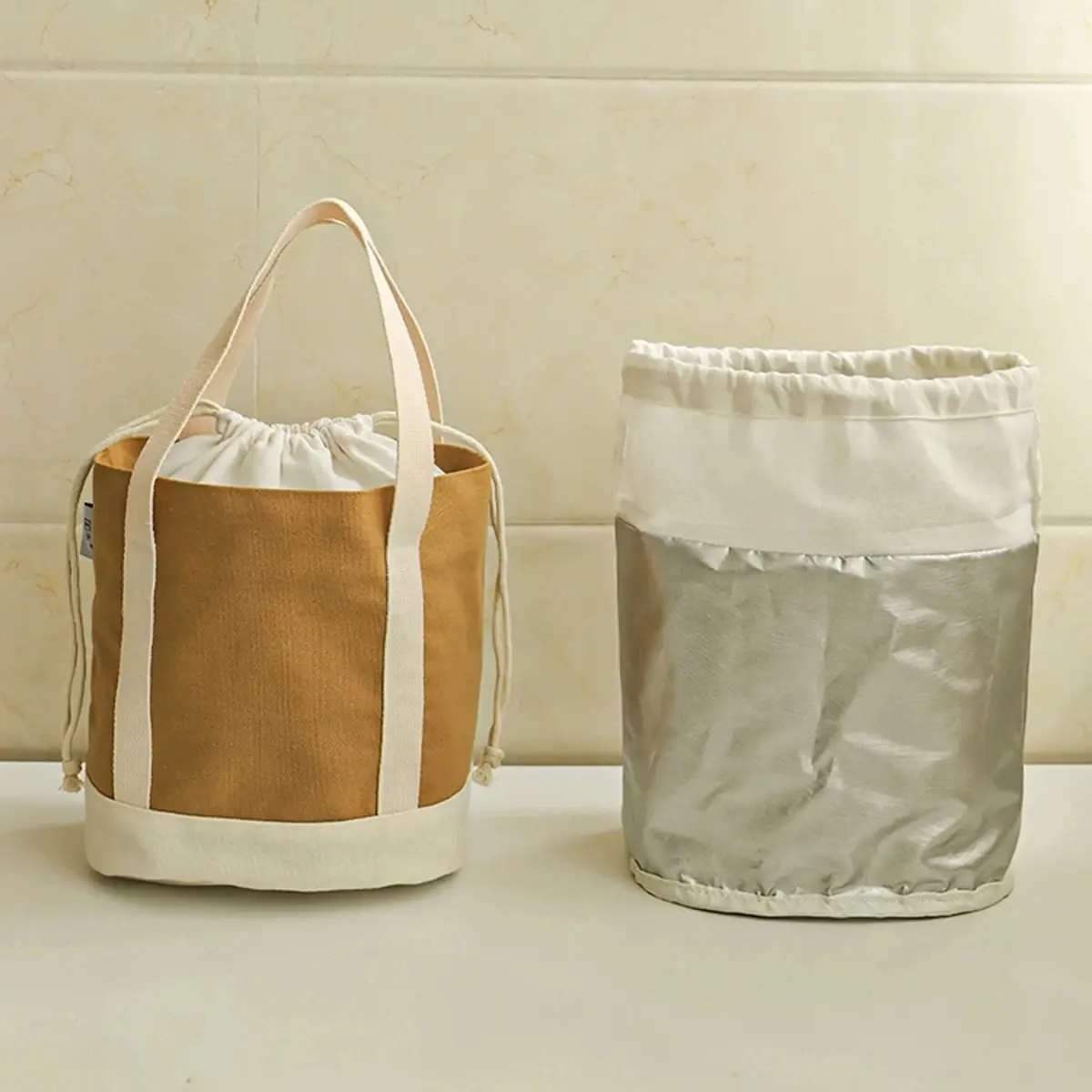 Lunch Bag Corduroy Canvas Lunch Box Drawstring Picnic Tote Eco Cotton Cloth Small Handbag Dinner Container Food Storage Bags
