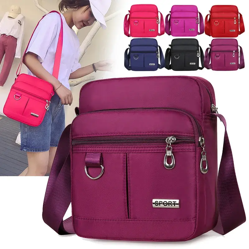 Waterproof Shoulder Bag Women's Nylon Square Purse Lightweight Crossbody Cell Phone Messenger Wallet Bag With Multi Pockets