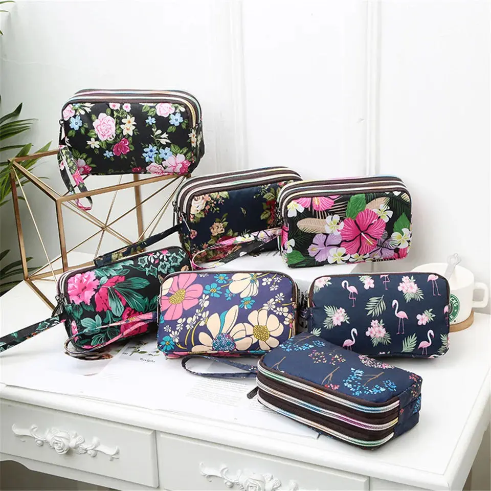 3 Zipper Women Waterproof Purse Cell Pouch Handbag Wallet Wristlet Bag Women's Fabric Coin Purse Bag Mobile Wallet Clutch Bag