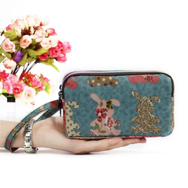 3 Zipper Women Waterproof Purse Cell Pouch Handbag Wallet Wristlet Bag Women's Fabric Coin Purse Bag Mobile Wallet Clutch Bag