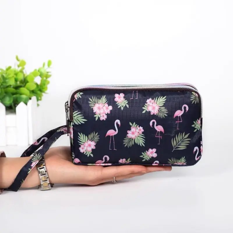 3 Zipper Women Waterproof Purse Cell Pouch Handbag Wallet Wristlet Bag Women's Fabric Coin Purse Bag Mobile Wallet Clutch Bag