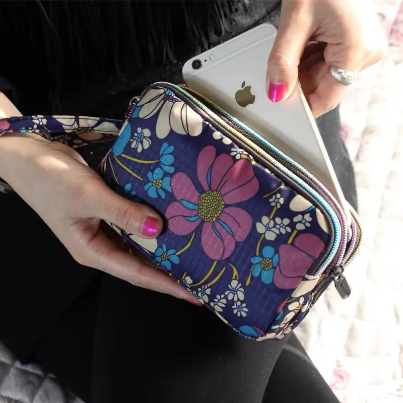 3 Zipper Women Waterproof Purse Cell Pouch Handbag Wallet Wristlet Bag Women's Fabric Coin Purse Bag Mobile Wallet Clutch Bag