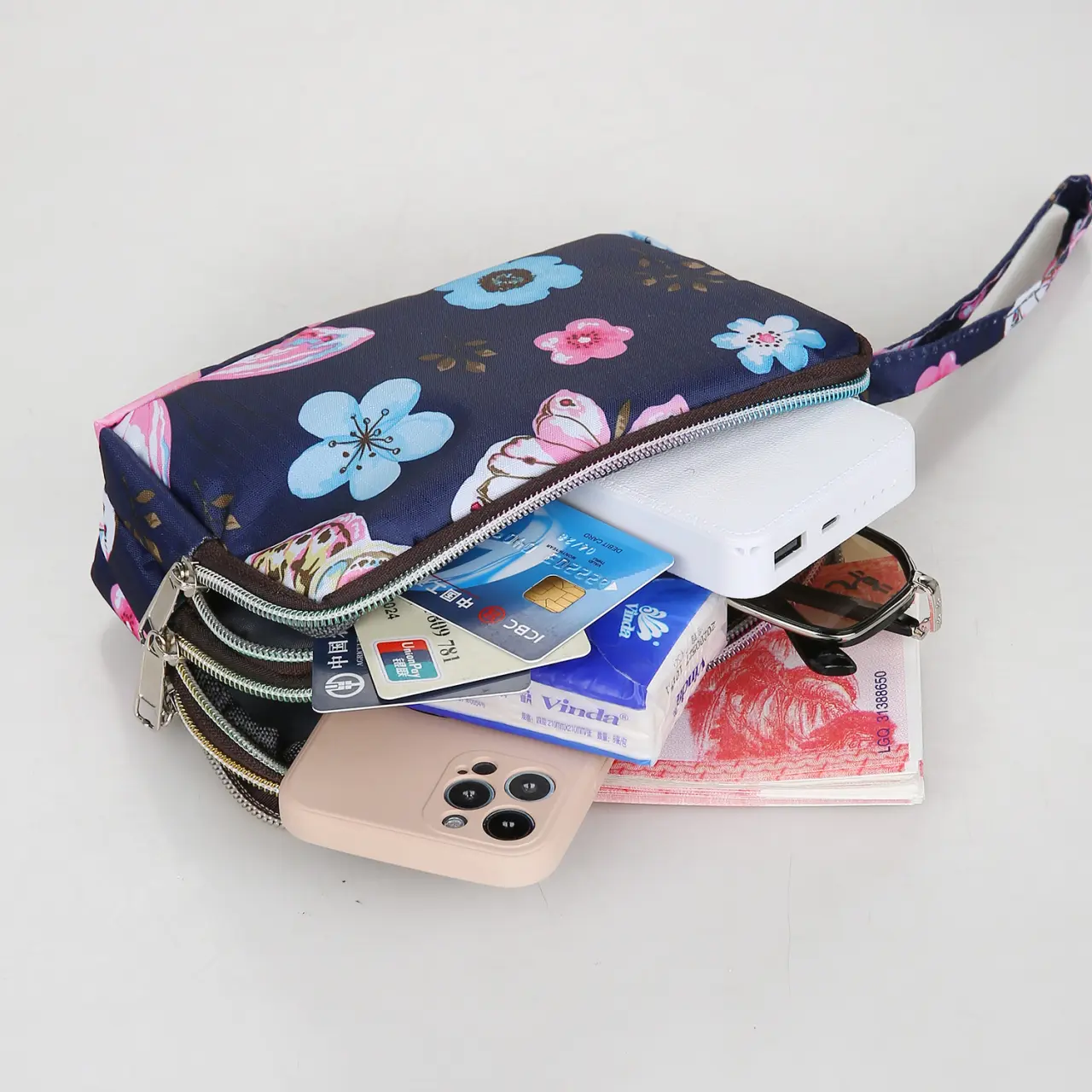 3 Zipper Women Waterproof Purse Cell Pouch Handbag Wallet Wristlet Bag Women's Fabric Coin Purse Bag Mobile Wallet Clutch Bag