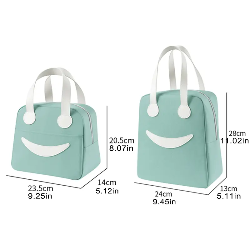 Portable Cute Smile Lunch Bag Insulated Refrigerated Food Safety Girl Warm Food Picnic Office Student Zipper Food Storage Box