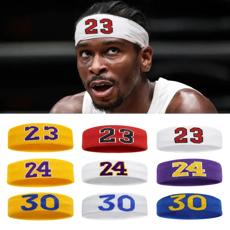 Cotton Athletic Headband Number 24 Elastic Sweatband Protection Basketball Tennis Sport Adult Kids Gym Fitness Sweat Hair Band