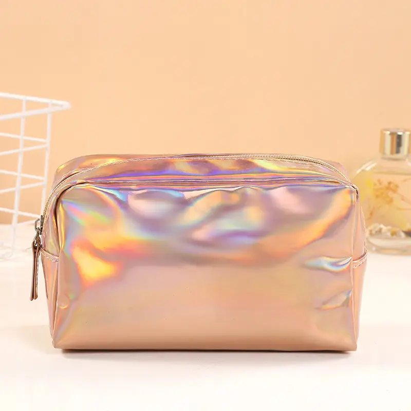 New Solid Color Laser Cosmetic Bag Ins Wind Portable Wash Storage Bag Makeup Gift Bag Makeup Pouch Travel Cosmetic Organizer