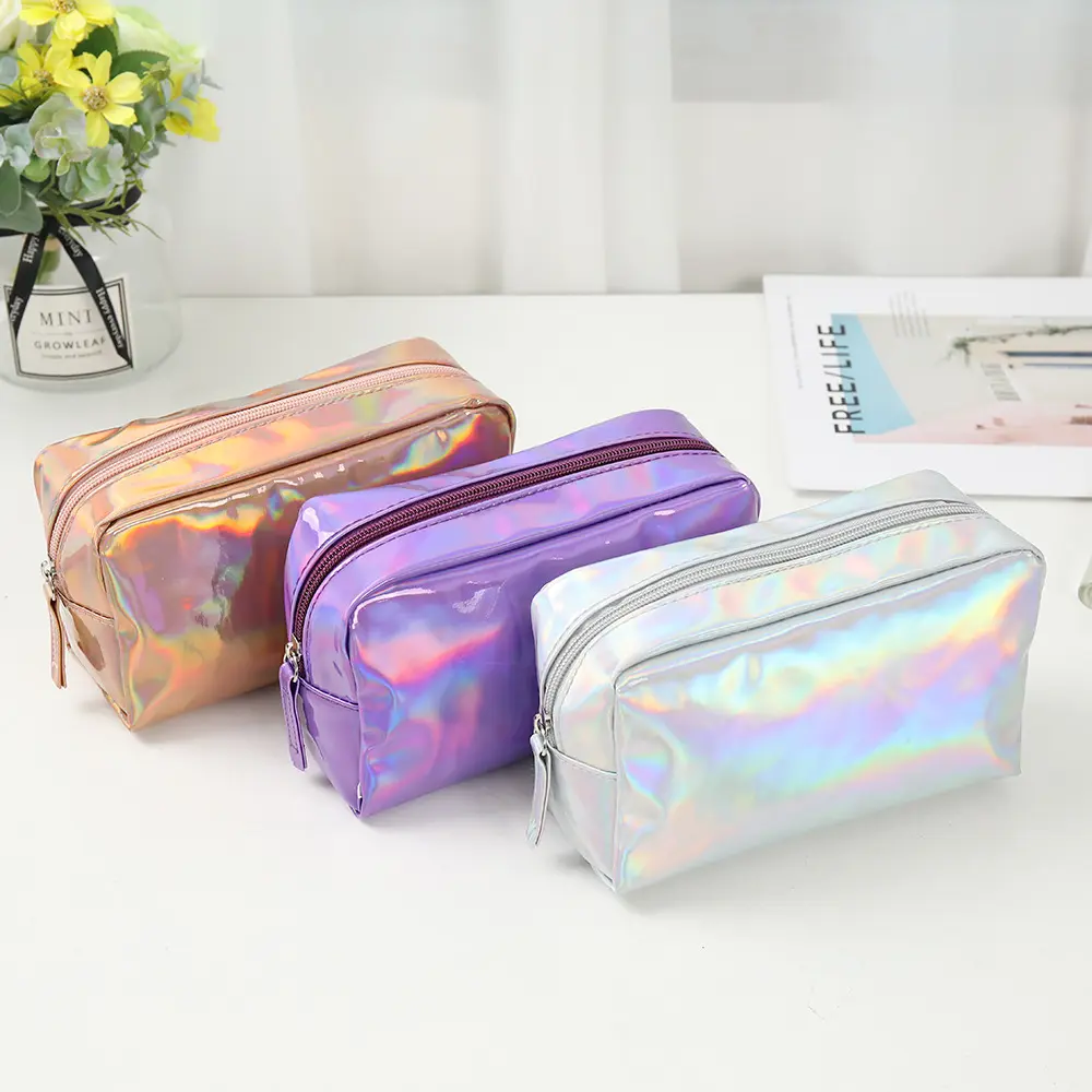 New Solid Color Laser Cosmetic Bag Ins Wind Portable Wash Storage Bag Makeup Gift Bag Makeup Pouch Travel Cosmetic Organizer