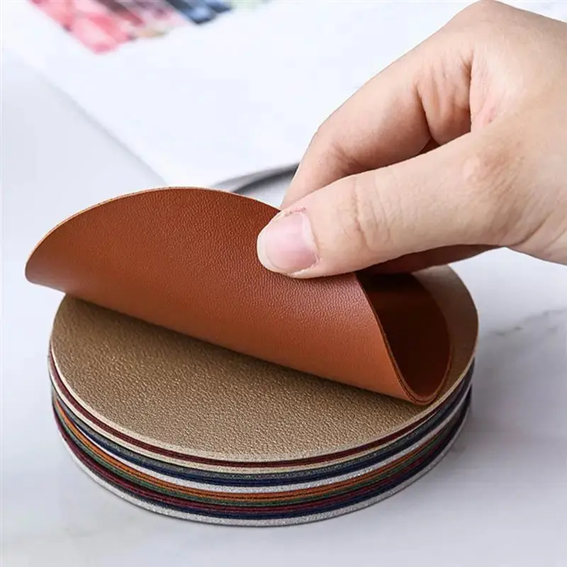 Faux Leather Coaster Waterproof Heat Resistant Round Cup Coaster Cup Mat Tableware Insulation Mat Bowl Placemat Home Decor