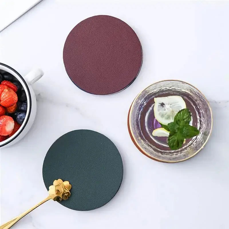 Faux Leather Coaster Waterproof Heat Resistant Round Cup Coaster Cup Mat Tableware Insulation Mat Bowl Placemat Home Decor