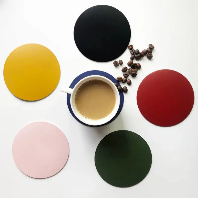 Faux Leather Coaster Waterproof Heat Resistant Round Cup Coaster Cup Mat Tableware Insulation Mat Bowl Placemat Home Decor