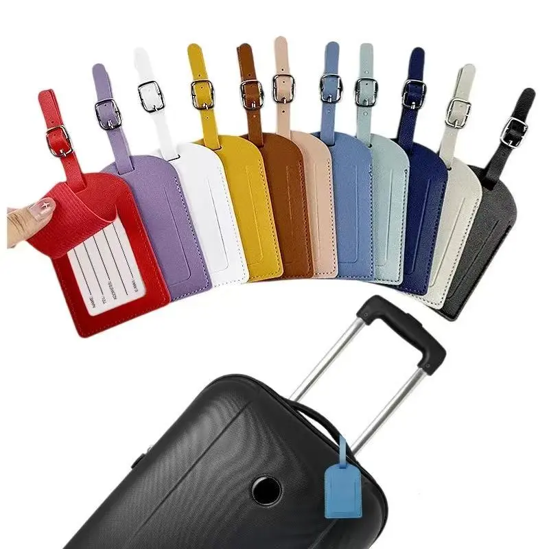 2Pcs Women Men PU Leather Luggage Tag Suitcase Identifier Label Baggage Boarding Bag Tag Name ID Address Holder Travel Accessori