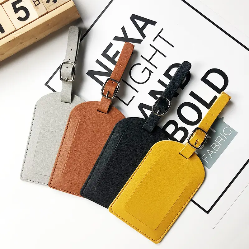 2Pcs Women Men PU Leather Luggage Tag Suitcase Identifier Label Baggage Boarding Bag Tag Name ID Address Holder Travel Accessori