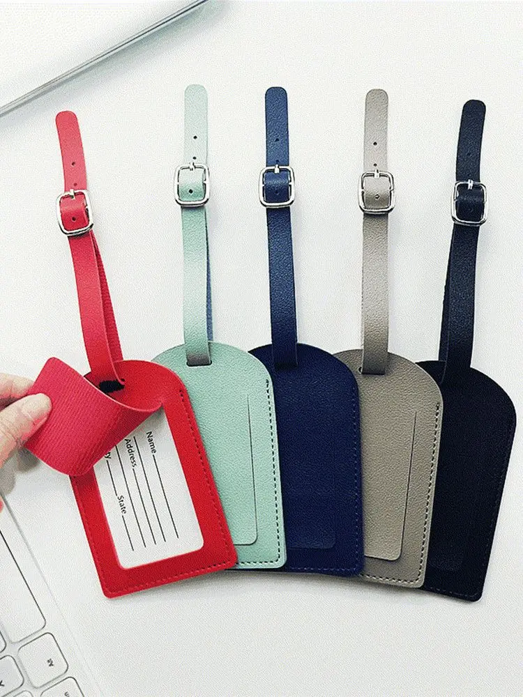 2Pcs Women Men PU Leather Luggage Tag Suitcase Identifier Label Baggage Boarding Bag Tag Name ID Address Holder Travel Accessori